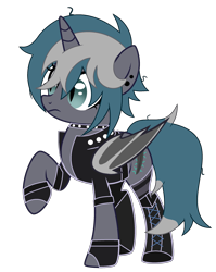 Size: 2089x2625 | Tagged: safe, artist:mint-light, artist:rukemon, oc, oc only, oc:elizabrat meanfeather, alicorn, bat pony, bat pony alicorn, pony, alicorn oc, base used, bat pony oc, bat wings, boots, choker, clone, clothes, commission, ear piercing, earring, female, fingerless gloves, gloves, high res, horn, jewelry, mare, piercing, raised hoof, shoes, simple background, socks, solo, spiked choker, striped socks, transparent background, wings
