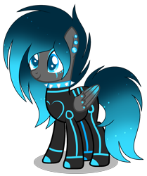 Size: 2105x2513 | Tagged: safe, artist:meimisuki, artist:rukemon, oc, oc only, oc:neon stream, pegasus, pony, cyber-questria, base used, boots, choker, clothes, commission, ear piercing, earring, eyeshadow, female, gloves, high res, jewelry, jumpsuit, makeup, mare, piercing, shoes, simple background, solo, spiked choker, tattoo, transparent background