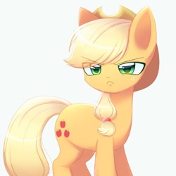 Size: 640x640 | Tagged: safe, artist:koiisu, applejack, earth pony, pony, g4, no second prances, angry, applejack is best facemaker, applejack is not amused, cute, eye clipping through hair, female, jackabetes, madorable, mare, scene interpretation, scowl, solo, unamused