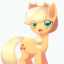 Size: 640x640 | Tagged: safe, alternate version, artist:koiisu, applejack, earth pony, pony, g4, blushing, cute, eye clipping through hair, female, jackabetes, looking at you, mare, open mouth, solo