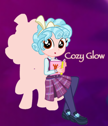 Size: 1700x1978 | Tagged: safe, artist:meadowlarkr, cozy glow, pegasus, pony, equestria girls, g4, book, clothes, crystal prep academy uniform, equestria girls-ified, female, school uniform, shoes, silhouette, sitting, solo