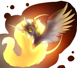 Size: 1024x911 | Tagged: safe, artist:screwchaos, daybreaker, pony, g4, bust, evil smile, female, grin, mane of fire, mare, portrait, simple background, smiling, solo, spread wings, transparent background, wings