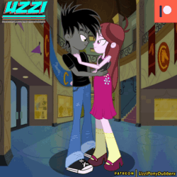 Size: 600x600 | Tagged: safe, artist:uzzi-ponydubberx, velvet sky, oc, equestria girls, g4, animated, arguments on the comments, canon x oc, canterlot high, clothes, converse, dress, female, jeans, kiss on the lips, kissing, male, oc x background human, pants, patreon, patreon logo, shipping, shirt, shoes, sleeveless, tank top