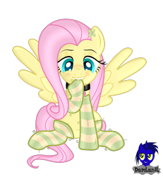 Size: 3840x4154 | Tagged: safe, artist:damlanil, fluttershy, pegasus, pony, g4, blushing, clothes, collar, cute, cutie mark accessory, cutie mark collar, female, front view, hairclip, latex, makeup, mare, mouth hold, raised hoof, rubber, shiny, shiny mane, show accurate, shyabetes, simple background, sitting, smiling, socks, solo, striped socks, transparent background, vector, wings