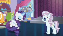 Size: 1920x1080 | Tagged: safe, screencap, north point, rarity, pony, unicorn, canterlot boutique, g4, clothes, dress, female, in-spire-ation, magic, telekinesis