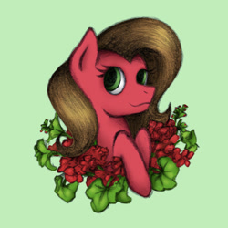 Size: 1280x1280 | Tagged: safe, artist:ariah101, oc, oc only, oc:pun, earth pony, pony, bust, female, flower, mare, portrait, solo