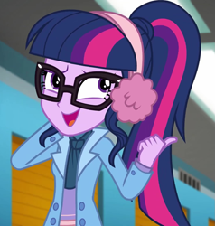 Size: 1029x1080 | Tagged: safe, screencap, sci-twi, twilight sparkle, equestria girls, equestria girls specials, g4, my little pony equestria girls: better together, my little pony equestria girls: holidays unwrapped, winter break-in, clothes, cropped, cute, earmuffs, female, glasses, open mouth, ponytail, self-storage facility, smiling, solo, twiabetes, winter outfit