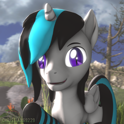 Size: 1000x1000 | Tagged: safe, artist:christian69229, oc, oc only, oc:luke quint, alicorn, pony, 3d, alicorn oc, bust, clothes, horn, looking at you, male, portrait, socks, solo, source filmmaker, stallion, striped socks, wings