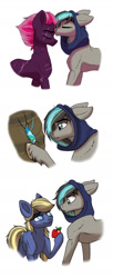 Size: 750x1830 | Tagged: safe, artist:celestial-rainstorm, tempest shadow, oc, oc:diamond, oc:juniper berry, g4, apple, female, food, male, mare, offspring, parent:applejack, parent:oc:ash bark, parents:canon x oc, simple background, stallion, white background