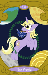 Size: 900x1400 | Tagged: safe, artist:sixes&sevens, dinky hooves, pony, unicorn, g4, doctor who, earth, female, mare, moon, older, older dinky hooves, planet, sonic screwdriver, space, sun, tarot card, the world, time vortex