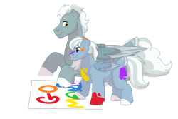 Size: 1280x854 | Tagged: safe, artist:itstechtock, silver lining, silver zoom, oc, oc:cloudburst, pegasus, pony, g4, female, filly, male, painting, simple background, stallion, transparent background