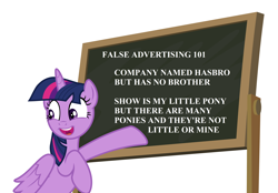 Size: 4380x3057 | Tagged: safe, alternate version, artist:sollace, derpibooru exclusive, twilight sparkle, alicorn, pony, g4, the hooffields and mccolts, .svg available, chalkboard, crossing the line twice, cute, female, looking back, mare, mind blown, open mouth, pointing, show accurate, simple background, smiling, solo, text, twiabetes, twilight sparkle (alicorn), vector, white background