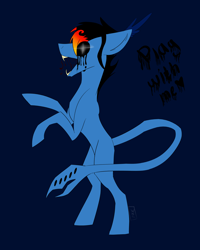 Size: 2190x2738 | Tagged: safe, artist:toptian, oc, oc only, monster pony, pony, augmented tail, black sclera, blue background, high res, male, open mouth, rearing, simple background, solo, stallion