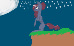 Size: 864x540 | Tagged: safe, artist:pawstheartest, oc, oc only, alicorn, bat pony, bat pony alicorn, pony, bat pony oc, bat wings, cliff, full moon, glowing horn, horn, moon, night, outdoors, rearing, solo, stars, wings