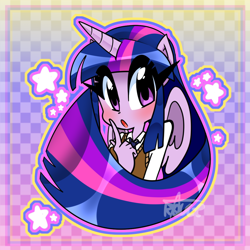 Size: 1024x1024 | Tagged: safe, artist:thegreatrouge, twilight sparkle, alicorn, anthro, g4, abstract background, blushing, bust, clothes, cute, female, looking at you, open mouth, solo, stars, twiabetes, twilight sparkle (alicorn)