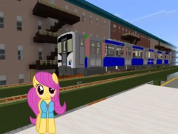 Size: 2048x1536 | Tagged: safe, artist:magister39, artist:topsangtheman, pursey pink, earth pony, pony, g4, apartment, female, looking at you, minecraft, solo, train
