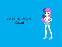 Size: 2048x1556 | Tagged: safe, artist:invisibleink, artist:pulsefewspecials, bon bon, sweetie drops, equestria girls, g4, blue background, casual, female, simple background, solo, text