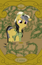 Size: 900x1400 | Tagged: safe, artist:sixes&sevens, daring do, g4, ace of coins, ace of diamonds, coin, overgrown, tarot card