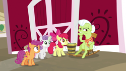 Size: 1920x1080 | Tagged: safe, screencap, apple bloom, granny smith, scootaloo, sweetie belle, g4, the big mac question, cutie mark, cutie mark crusaders, the cmc's cutie marks