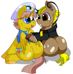 Size: 1280x1303 | Tagged: safe, artist:rainbowtashie, caboose, full steam, promontory, silver lining, silver zoom, oc, oc:heavy jack, alicorn, earth pony, pony, g4, butt, clothes, commissioner:bigonionbean, conductor hat, cutie mark, earpiece, extra thicc, flank, fusion, glasses, hat, male, not gay, plot, simple background, stallion, transparent background, uniform, wonderbolt trainee uniform, writer:bigonionbean
