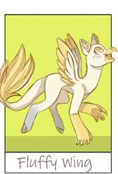 Size: 691x1024 | Tagged: safe, alternate version, artist:fraylinn, oc, oc only, oc:fluffy wings, hippogriff, hippogriff oc, looking up, open mouth, smiling, solo, two toned wings, wings