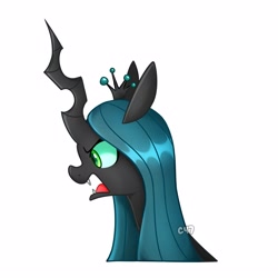 Size: 4000x4000 | Tagged: safe, artist:handgunboi, queen chrysalis, changeling, changeling queen, g4, bust, crown, female, jewelry, meme, portrait, profile, regalia, simple background, solo, white background