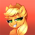 Size: 2000x2000 | Tagged: safe, artist:confetticakez, applejack, earth pony, pony, g4, applejack's hat, bust, cowboy hat, eyebrows, eyebrows visible through hair, female, freckles, gradient background, grin, hat, high res, mare, portrait, shit eating grin, smiling, smug, solo