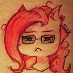 Size: 1080x1080 | Tagged: safe, artist:friskou_chan, pinkie pie, earth pony, pony, g4, bust, female, frown, glasses, mare, signature, solo, traditional art