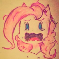 Size: 765x765 | Tagged: safe, artist:friskou_chan, pinkie pie, earth pony, pony, g4, bust, crying, female, mare, open mouth, signature, solo, traditional art