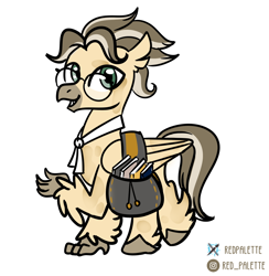 Size: 964x988 | Tagged: safe, artist:redpalette, oc, hippogriff, artfight, bag, cute, glasses, hippogriff oc, male, necktie, saddle bag