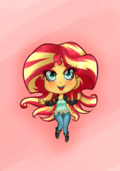 Size: 1200x1700 | Tagged: safe, artist:albertbm, sunset shimmer, equestria girls, g4, chibi, clothes, cute, digital art, female, shimmerbetes, smiling, solo
