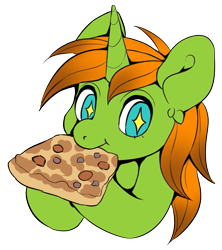 Size: 749x845 | Tagged: safe, artist:st. oni, oc, oc only, oc:arc pyre, pony, unicorn, bust, eating, food, pizza, simple background, solo, starry eyes, transparent background, wingding eyes