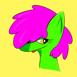 Size: 2560x2560 | Tagged: safe, oc, oc only, oc:neon lust, pony, colored, female, high res, needs more saturation, simple background, solo, tongue out, yellow background