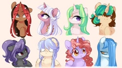 Size: 600x338 | Tagged: safe, artist:loyaldis, oc, oc:aquaveil, oc:cinnamon pearl, oc:peppermint coco, oc:pharos, oc:prince sugar lily, oc:rosecake, oc:soft velvet, oc:white bow, alicorn, earth pony, original species, pegasus, pony, unicorn, lantern pony