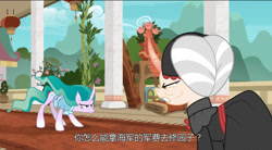 Size: 840x464 | Tagged: safe, edit, edited screencap, editor:wangkingfun, screencap, mistmane, sable spirit, pony, unicorn, campfire tales, g4, bamboo, china, chinese, empress sable spirit, female, text