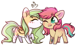 Size: 1619x1018 | Tagged: safe, artist:lazycloud, oc, oc only, earth pony, pegasus, pony, chibi, cute, female, kissing, mare, simple background, transparent background