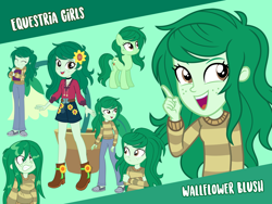 Size: 1440x1080 | Tagged: safe, artist:cloudy glow, artist:luckreza8, artist:marcorulezzz, artist:whalepornoz, artist:wubcakeva, wallflower blush, earth pony, pony, equestria girls, equestria girls specials, g4, my little pony equestria girls: better together, my little pony equestria girls: forgotten friendship, my little pony equestria girls: sunset's backstage pass, boots, clothes, cute, cutie mark, dress, female, mare, open mouth, pants, shoes, skirt, solo, vector, wallpaper