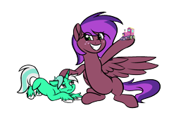 Size: 1829x1272 | Tagged: safe, artist:aresshia, oc, oc only, oc:clementine bitterhoof, oc:colarus, pegasus, pony, unicorn, brother and sister, cute, female, horn, male, pegasus oc, request, siblings, simple background, train, transparent background, unicorn oc, wings