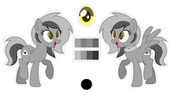 Size: 2500x1400 | Tagged: safe, artist:ponkus, oc, oc only, oc:graeyscale, pegasus, pony, collar, happy, reference sheet, shock collar, simple background, solo, transparent background