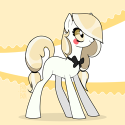 Size: 4000x4000 | Tagged: safe, artist:bonpikabon, demon, demon pony, earth pony, pony, blank flank, bowtie, charlie magne, colored sclera, crossover, female, hazbin hotel, hellaverse, hellborn, mare, ponified, princess, princess of hell, solo, that's entertainment