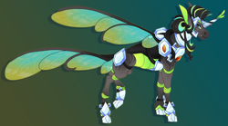 Size: 2825x1573 | Tagged: safe, artist:seffiron, oc, oc only, oc:jungle fever, hybrid, pony, magical lesbian spawn, male, offspring, parent:queen chrysalis, parent:zecora, solo