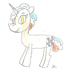 Size: 814x902 | Tagged: safe, artist:ptitemouette, oc, oc only, oc:top model, pony, unicorn, magical lesbian spawn, offscreen character, offspring, parent:coco pommel, parent:sapphire shores, parent:sassy saddles, smiling, solo