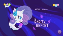 Size: 1920x1080 | Tagged: safe, screencap, rarity, pony, g4.5, my little pony: pony life, the rarity report, female, headset, microphone, solo, tiny pop, title card