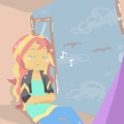 Size: 512x512 | Tagged: safe, artist:ameliayap, sunset shimmer, equestria girls, g4, eyes closed, female, relaxing, solo