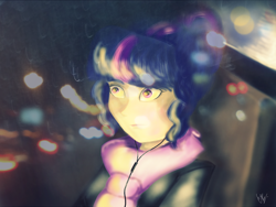 Size: 2048x1536 | Tagged: safe, artist:catcor, sci-twi, twilight sparkle, human, g4, clothes, earbuds, female, humanized, scarf, solo