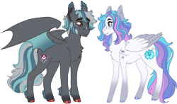 Size: 1280x751 | Tagged: safe, artist:scarletskitty12, oc, oc only, oc:crimson blade, oc:frosted hibiscus, bat pony, pegasus, pony, female, male, mare, simple background, stallion, transparent background