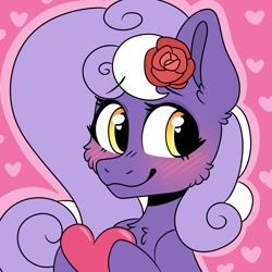 Size: 2048x2048 | Tagged: safe, oc, oc only, oc:aether naut, earth pony, pony, g4, bust, choker, cute, earth pony oc, female, flower, flower in hair, heart, heart pillow, high res, mare, pillow, rose, smiling, solo