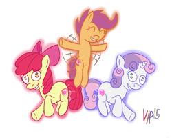 Size: 5000x4000 | Tagged: safe, artist:pixsoda, apple bloom, scootaloo, sweetie belle, earth pony, pegasus, pony, unicorn, g4, cutie mark, cutie mark crusaders, female, flying, scootaloo can fly, simple background, the cmc's cutie marks, transparent background, trio