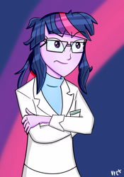 Size: 2100x3000 | Tagged: safe, artist:pixsoda, sci-twi, twilight sparkle, equestria girls, g4, clothes, crossed arms, female, grumpy, high res, lab coat, rocket science, rocket surgery, solo