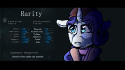 Size: 3000x1688 | Tagged: safe, artist:derpymuffinartist, rarity, pony, unicorn, g4, character profile, crossover, female, solo, until dawn